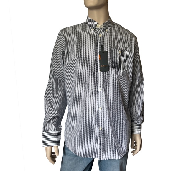Ben Sherman Easy Fit Union Shirt Long Sleeve Stripe Cotton Button Down Collar - Picture 10 of 12
